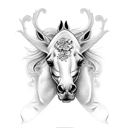 A Horse With Intricate Floral Patterns On Its Body