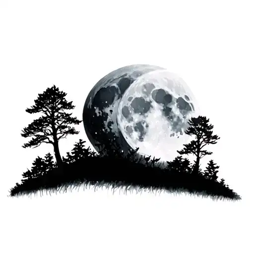 Moon And Trees Growing