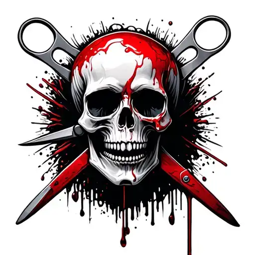 Bloody Skull With Blunt Scissors Stuck In The Back Of The Head