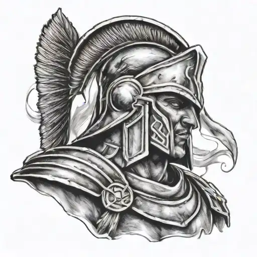 Portrait Of A Fierce Spartan Warrior In Black-grey Shading