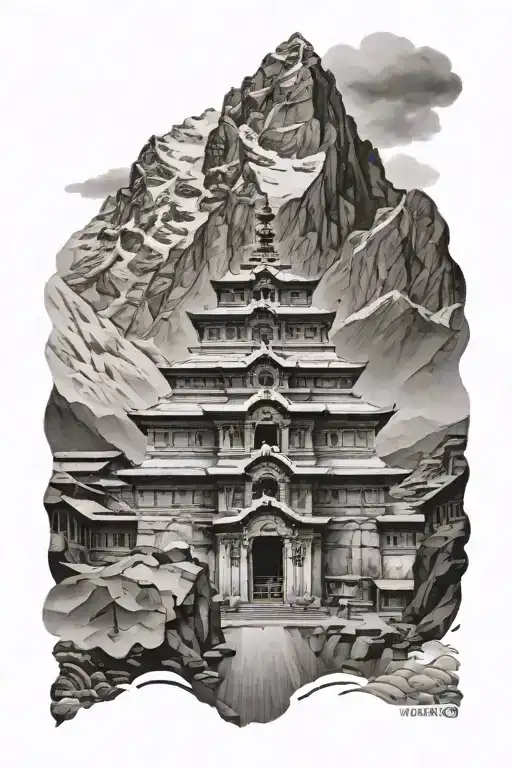 Kedarnath Temple With Mountain Kailash Mountain