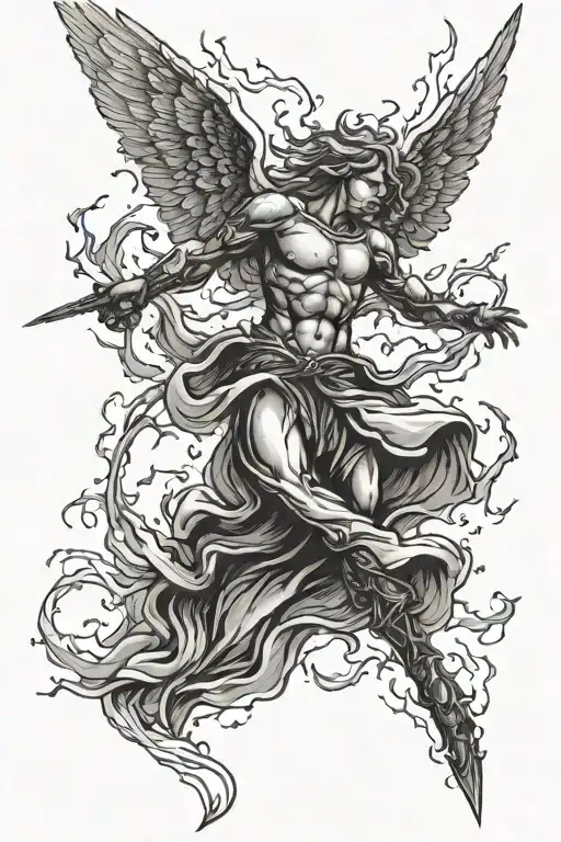 Falling Angel With Lightning