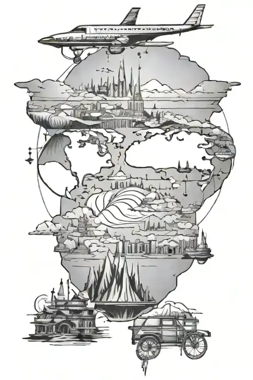 Travel Destinations Marked Simple Line Drawing