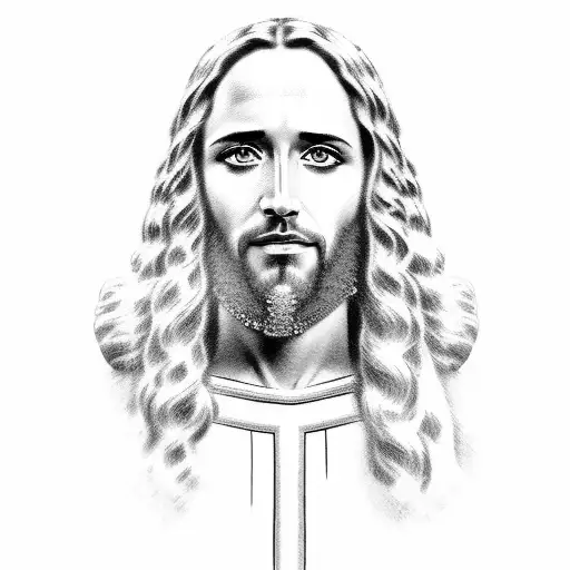 A Portrait Of Jesus With Hebrew Words Of Praise Surrounding It