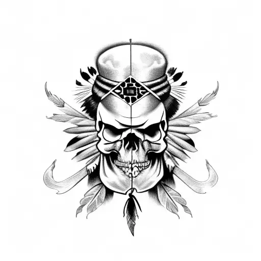 Native American Skull With Latin Phrase Oderint Dum Metuant