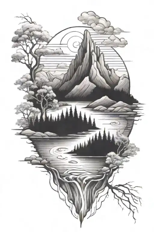 River And Mountain Scene