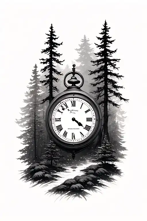 Clock And Forest Scene Realistic