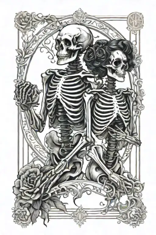 Man And Woman Skeleton Lovers Tarot Card