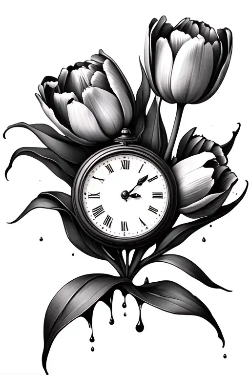 Tulips And Small Clock Melting