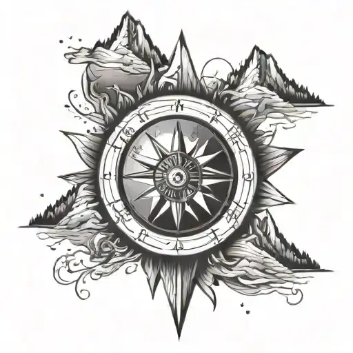 Mountains With Compass Surrounded