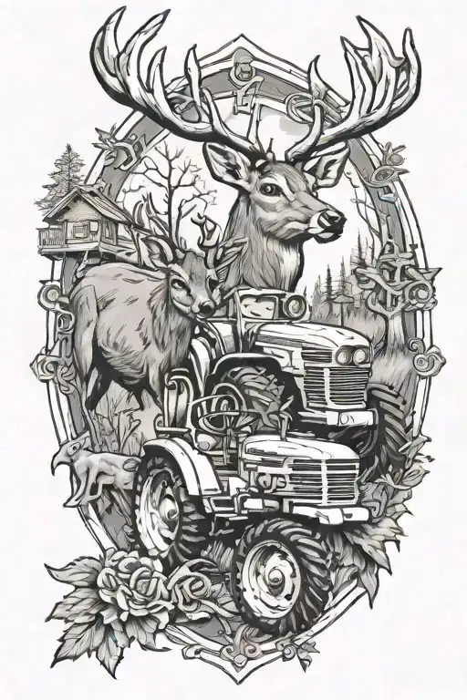 Cross With Tractor And Deer