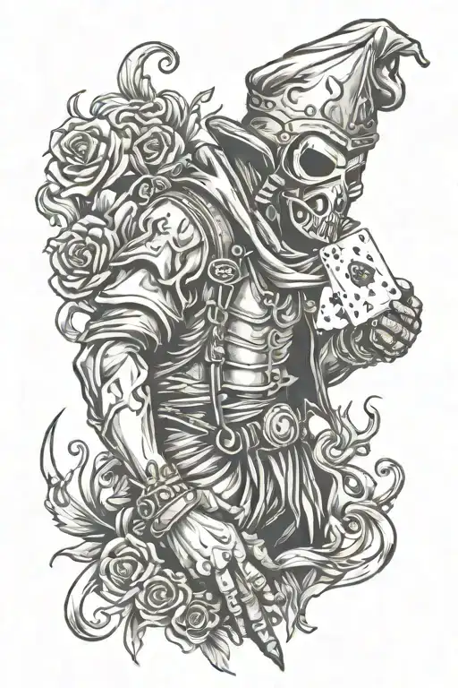 Post Apocalyptic Jester With Playing Card And Fire Gas Mask