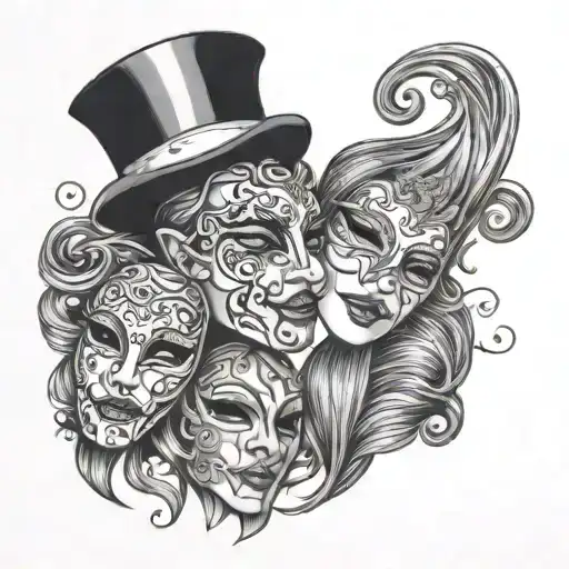 Dance Outline With Music Notes And Acting Masks Adorned