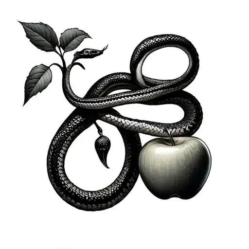 Snake Guarding An Apple Dangling From A Branch