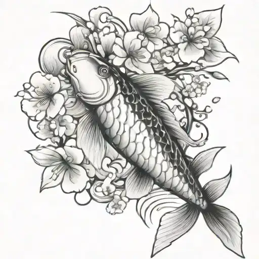 Koi Fish With Cherry Blossom Tree And Samurai