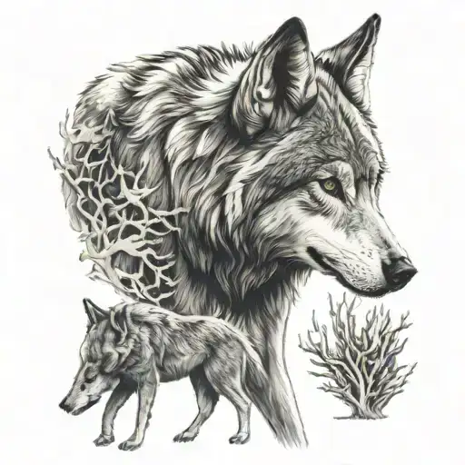 Wolf With Herd Grazing