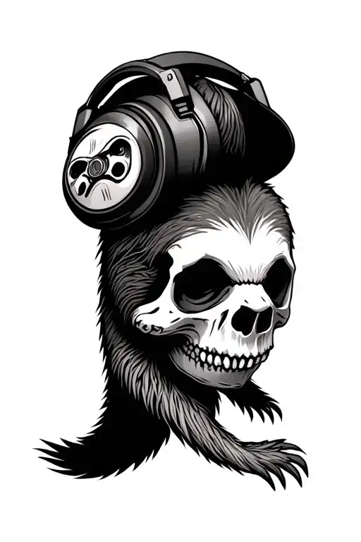 Sloth Skull Wearing Headphones