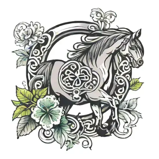 Horse Shoe With A Shamrock Surrounded By Colorful