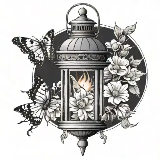 Lantern With Flowers A Moth And A Nightingale Bird Arund It