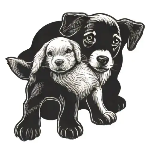 Cute Dog Full Body Holding A Gentle Little Rabbit From The Side