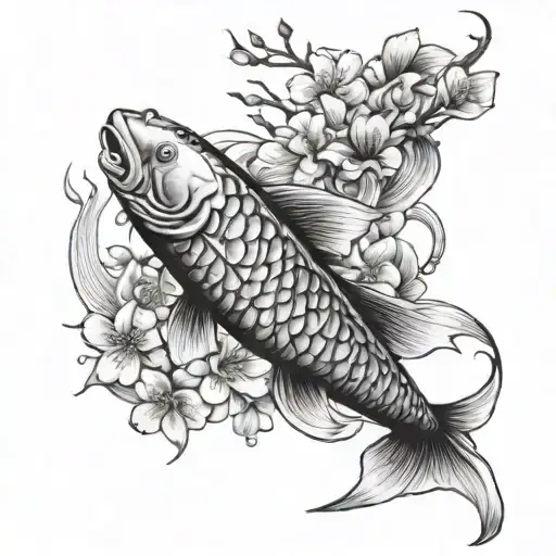Koi Fish With Cherry Blossom Tree And Samurai