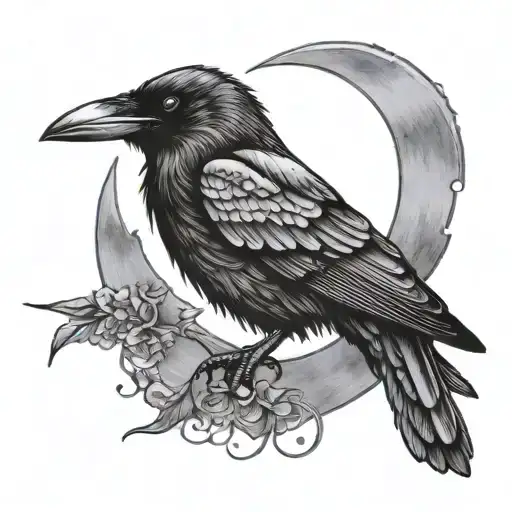 Crow And Crescent Moon
