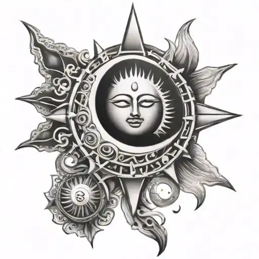 Trishul And Gada With Sun Moon