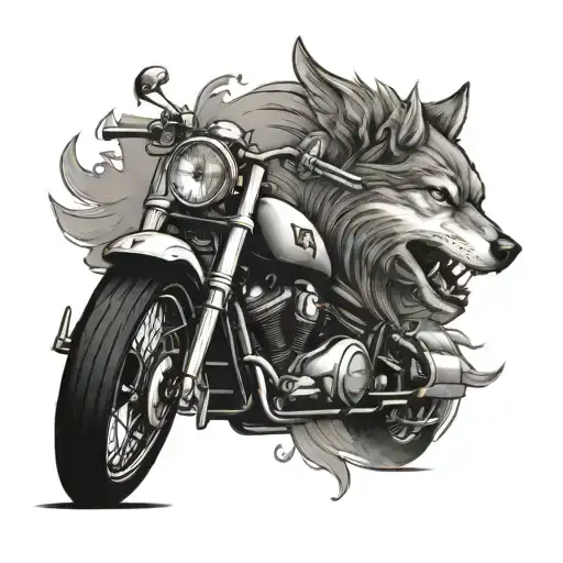The Number 4 Incorporated Into A Motorcycle Design With A Wolf Howling In The Background