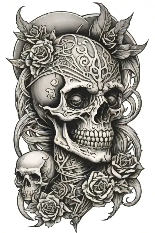 Demonic Skull Surrounded By Women In Bandage