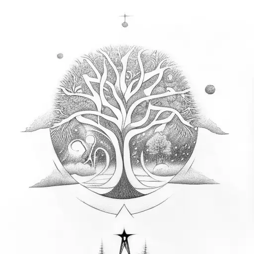 A Mystical Tree Of Life Made Up Of Nordic Runes And Surrounded By Animals