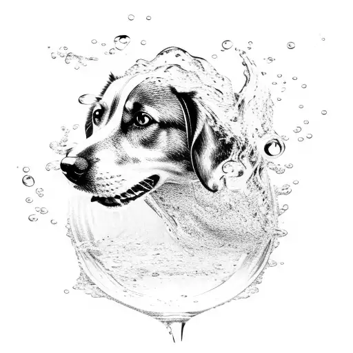 A Playful Scene Of A Dog Happily Splashing In A Crystal Clear Lake