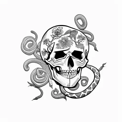 Skull With Flowers And Snakes