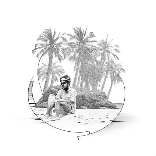 Man Sitting Under A Palm Tree