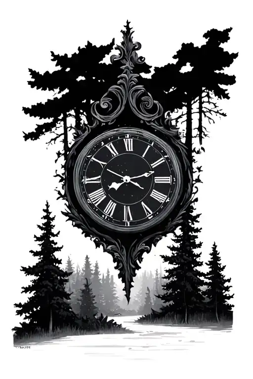 Clock And Forest Scene