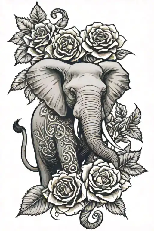 Elephant And Yellow Tea Roses