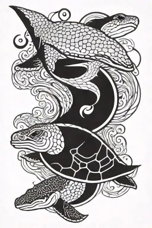Hammerhead And Turtle Yin Yang Symbol