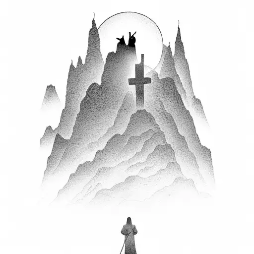 A Silhouette Of Jesus Standing On A Mountaintop At Sunrise