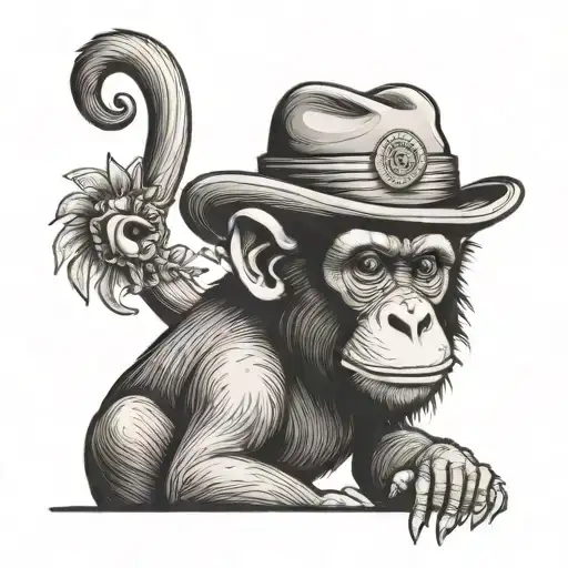 Monkey Wearing Rice Hat