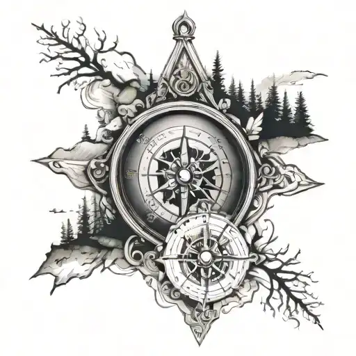 Compass Surrounded By Wilderness Scene