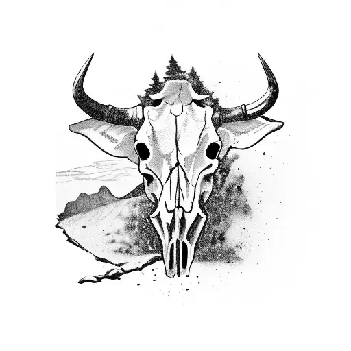 Cow Skull With A Western Landscape And Zach Bryan Traveling Man Album Cover Inside Skull