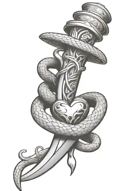 Dagger With Heart Handle Wrapped In A Snake