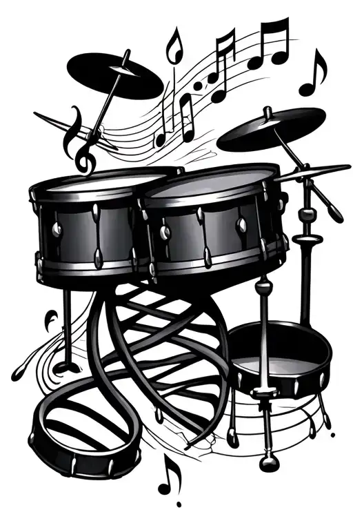 Drums Mixed With Sharp Dna Lines And Music Note Intertwined