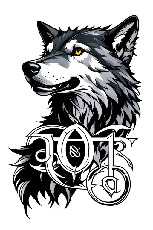 Wolf Head And A Gemini Sign Incorporated Within