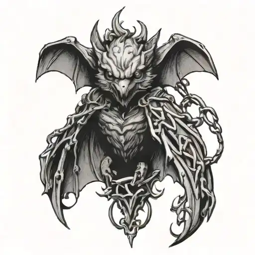 A Fierce Bat Intertwined With Thorns And Chains