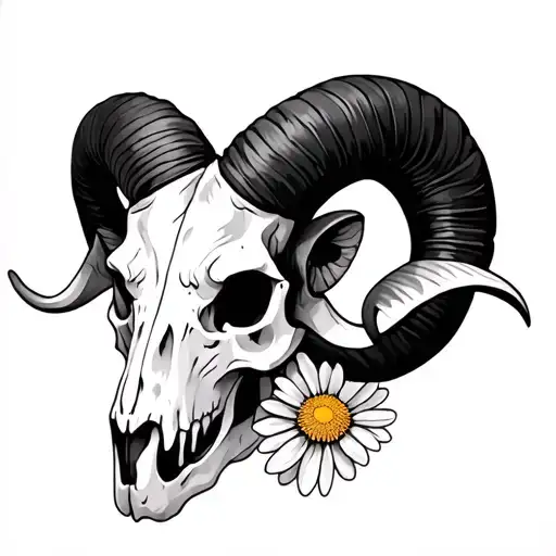 Ram Skull With Dasies