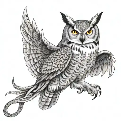 Great Horned Owl Attacking Rattlesnake