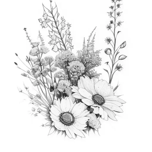 A Bouquet Of Wildflowers With A Mountain Backdrop