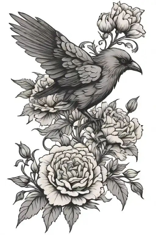 Delicate Carnation Flower With Crow