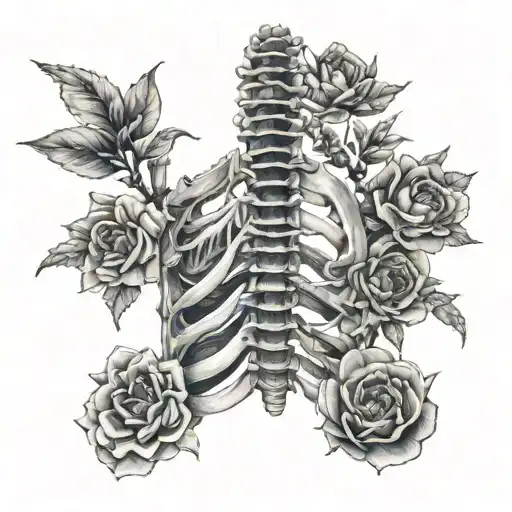 Anatomically Correct Spine With Dainty Flowers Coming Out Of It On The Spine