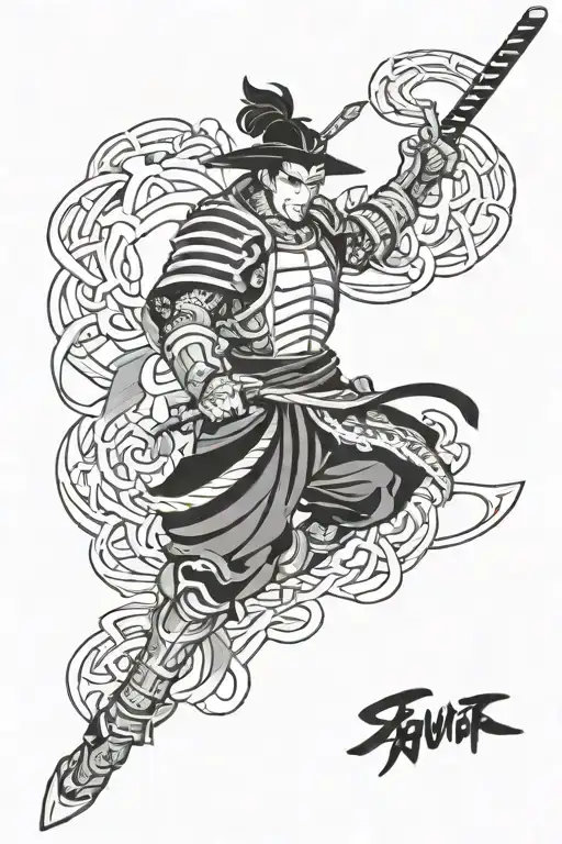 Black Anime Samurai Warrior Sward Handle As Dna